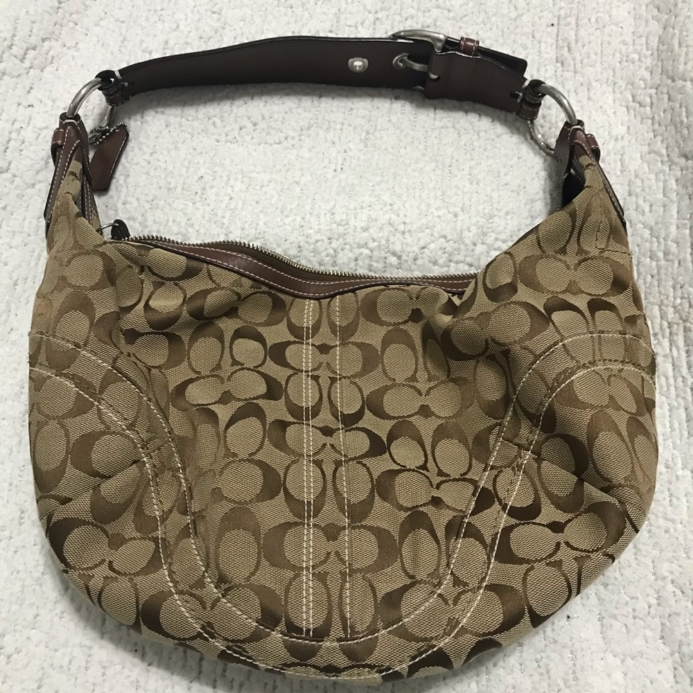 Large brown/tan Coach hobo with solid brown strap